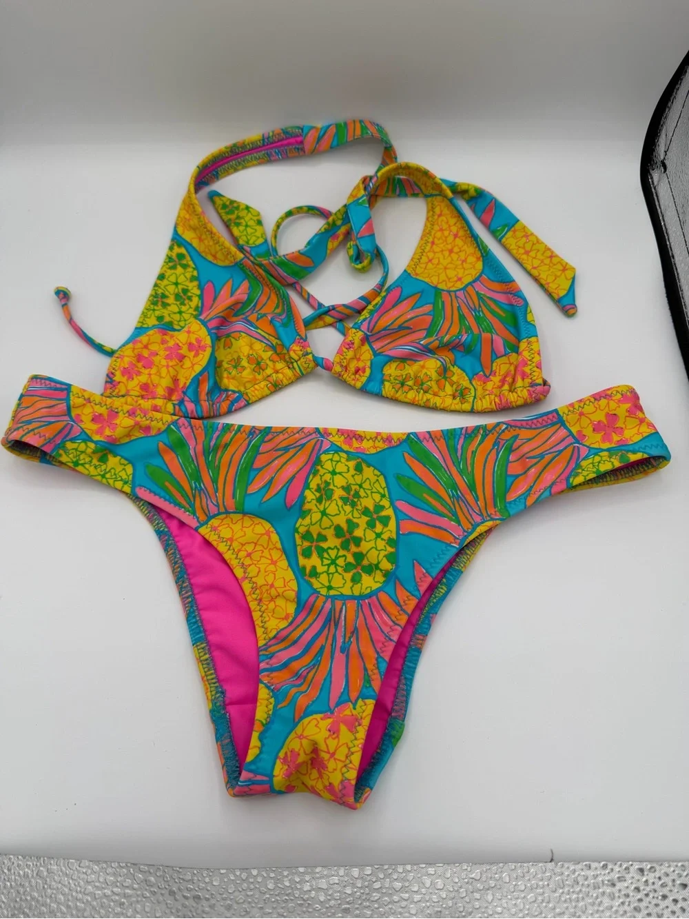 Chubbies Girls Pineapple Print Bikini - Turquoise, Yellow & Pink
